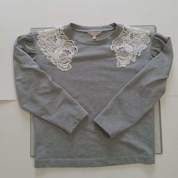REBECCA TAYLOR (xs) LACE INSET cotton Sweatshirt Heather grey - Picture 5 of 12